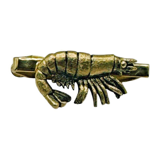 Vintage Gold Toned Signed Shrimp JOLLE Tie Bar Clip Nautical - Very Rare - Picture 1 of 5